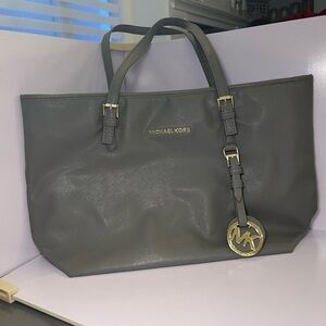 Michael Kors Gray Shoulder Bag with Gold Accents